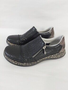Rieker Women Comfy Perforated Leather Zipper Antistress‎ Slip-on Sneakers EU 40